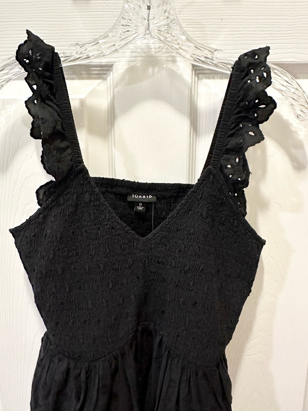 Torrid 0X Black Babydoll Cotton Clip Dot Smocked Bodice Tank - Picture 8 of 10